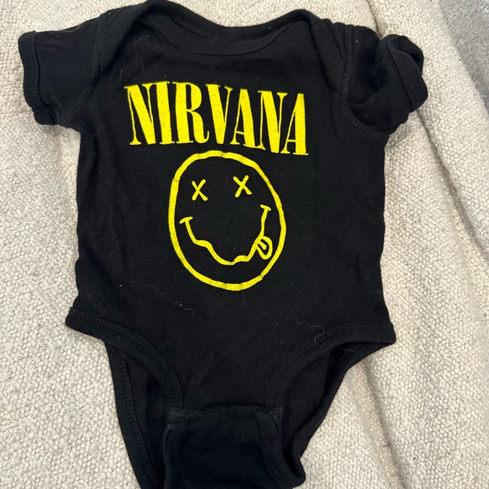 Nirvana Smiley Face Baby Bodysuit Black 6M